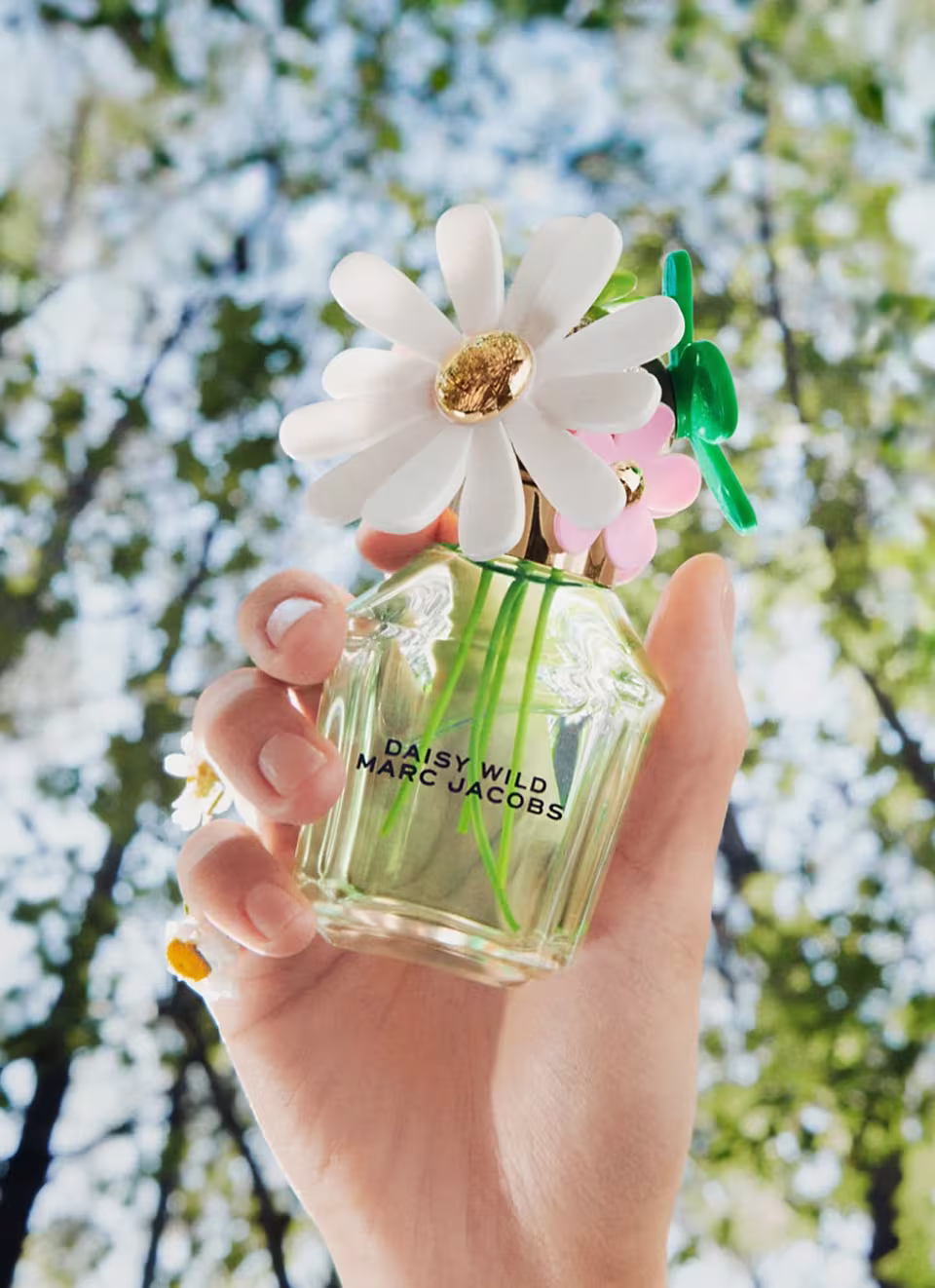 Photo of a hand holding the Daisy Wild Marc Jacobs fragrance
