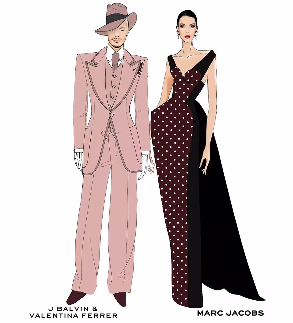J Balvin and Valentina Ferrer's outfits sketch