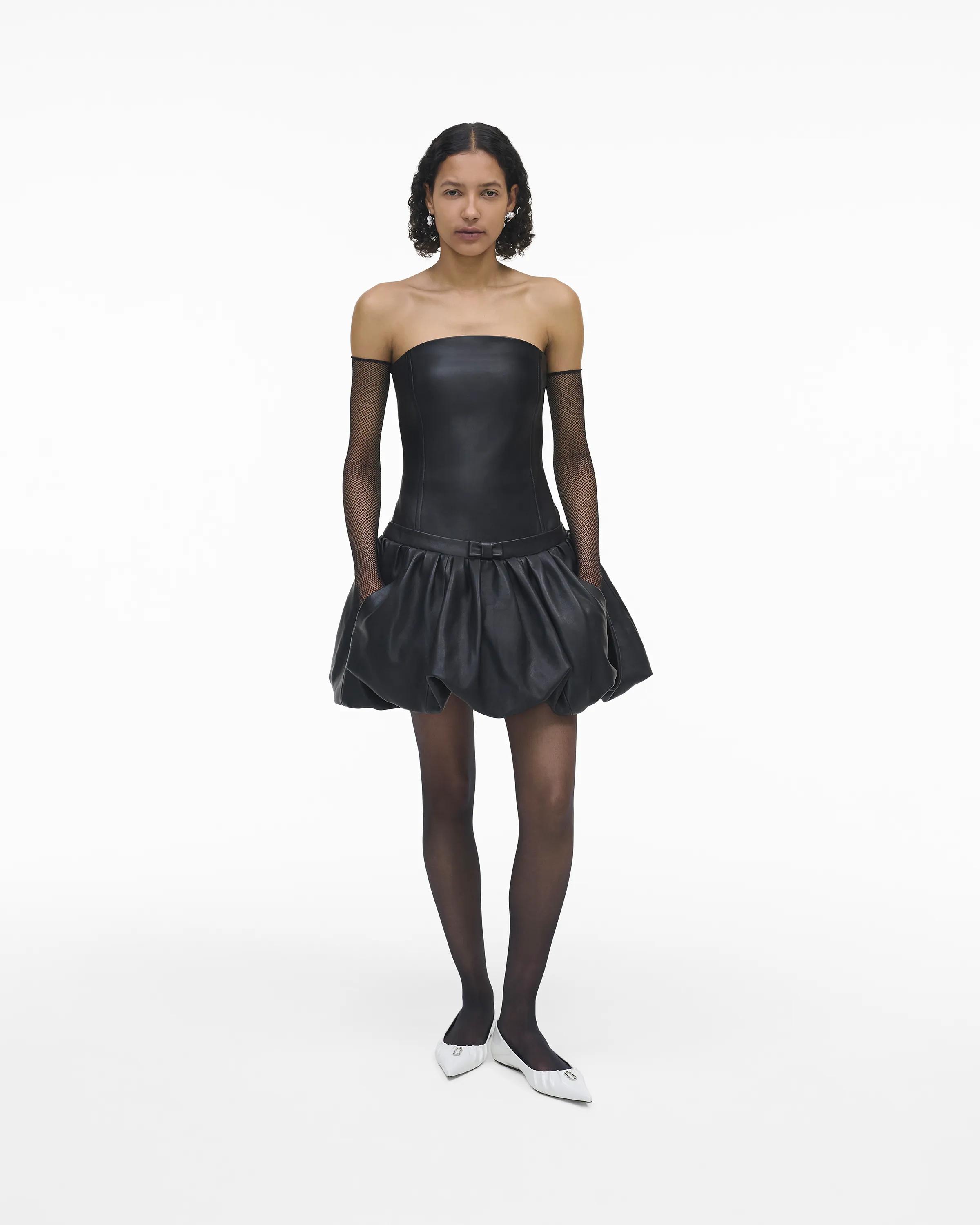 MARC JACOBS Marc Jacobs The Leather Bubble Dress in Black, Size 6