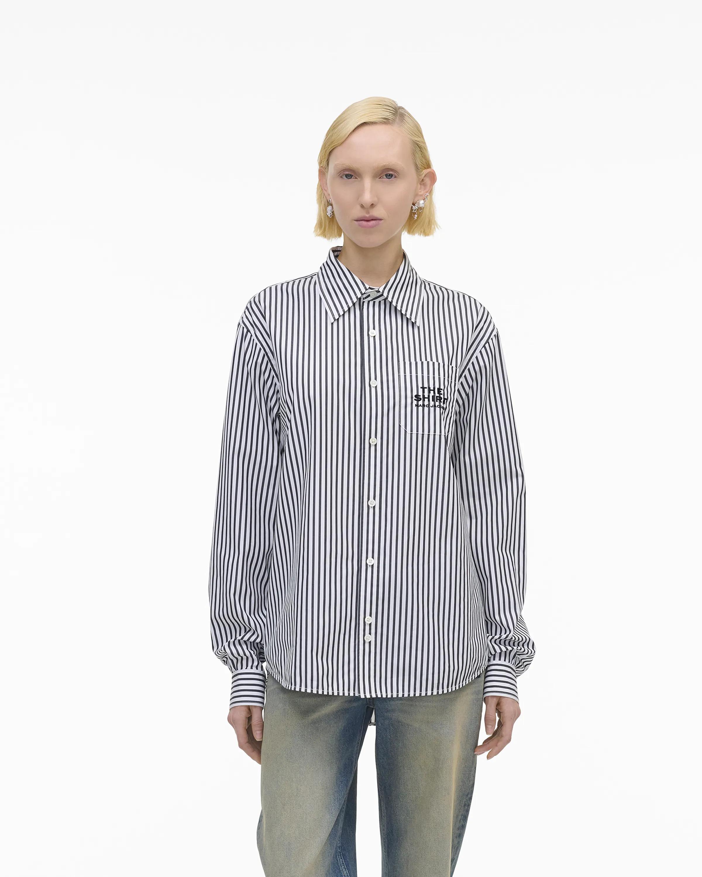 MARC JACOBS Marc Jacobs The Striped Shirt in Black/White, Size Large