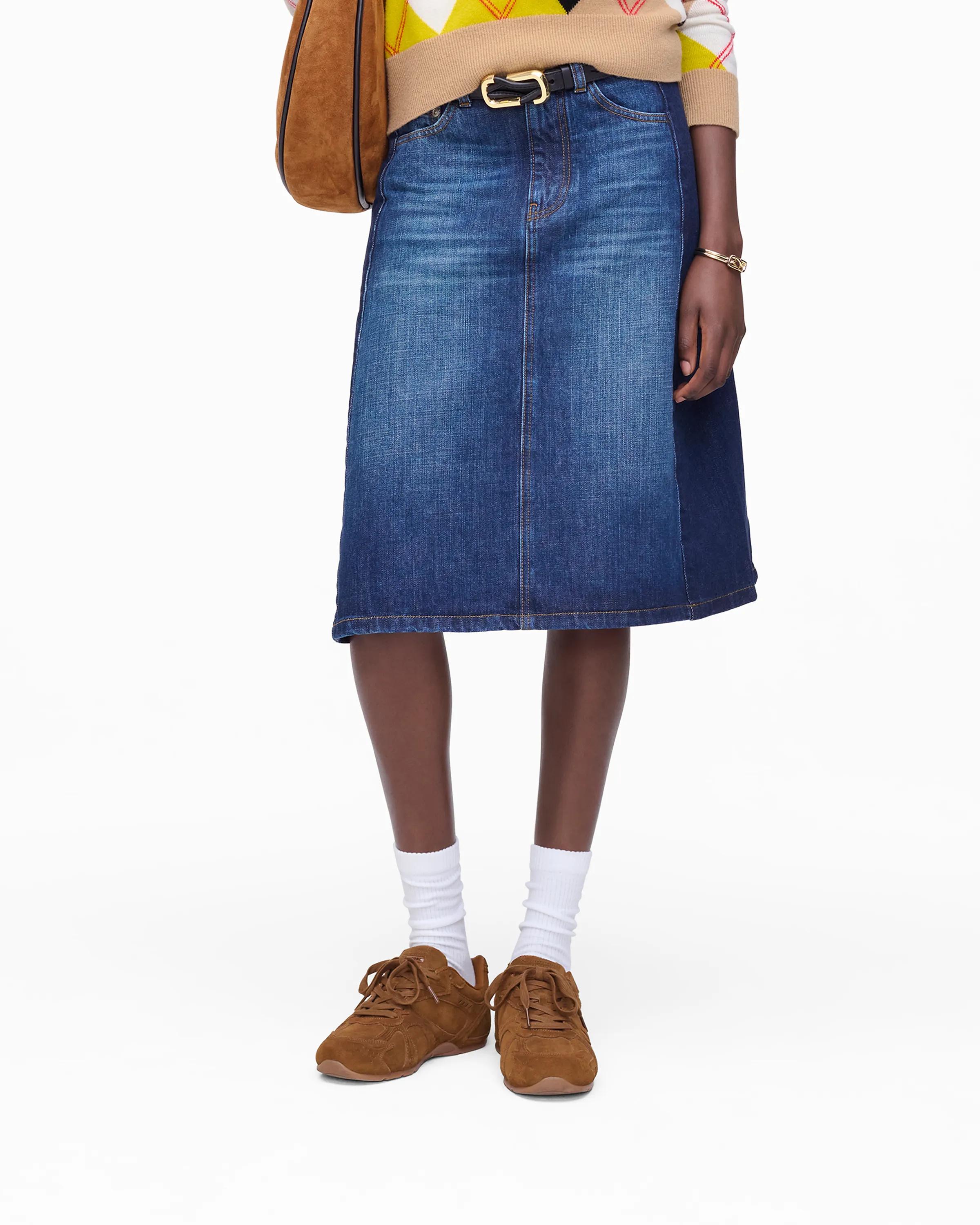 MARC JACOBS Marc Jacobs Two Tone Shadow Denim Skirt in Dark Slub Indigo, Size 29　MARC JACOBS マーク ジェイコブス ツートーン シャドウ デニム スカート ダーク スラブ インディゴ、サイズ 29 MARC