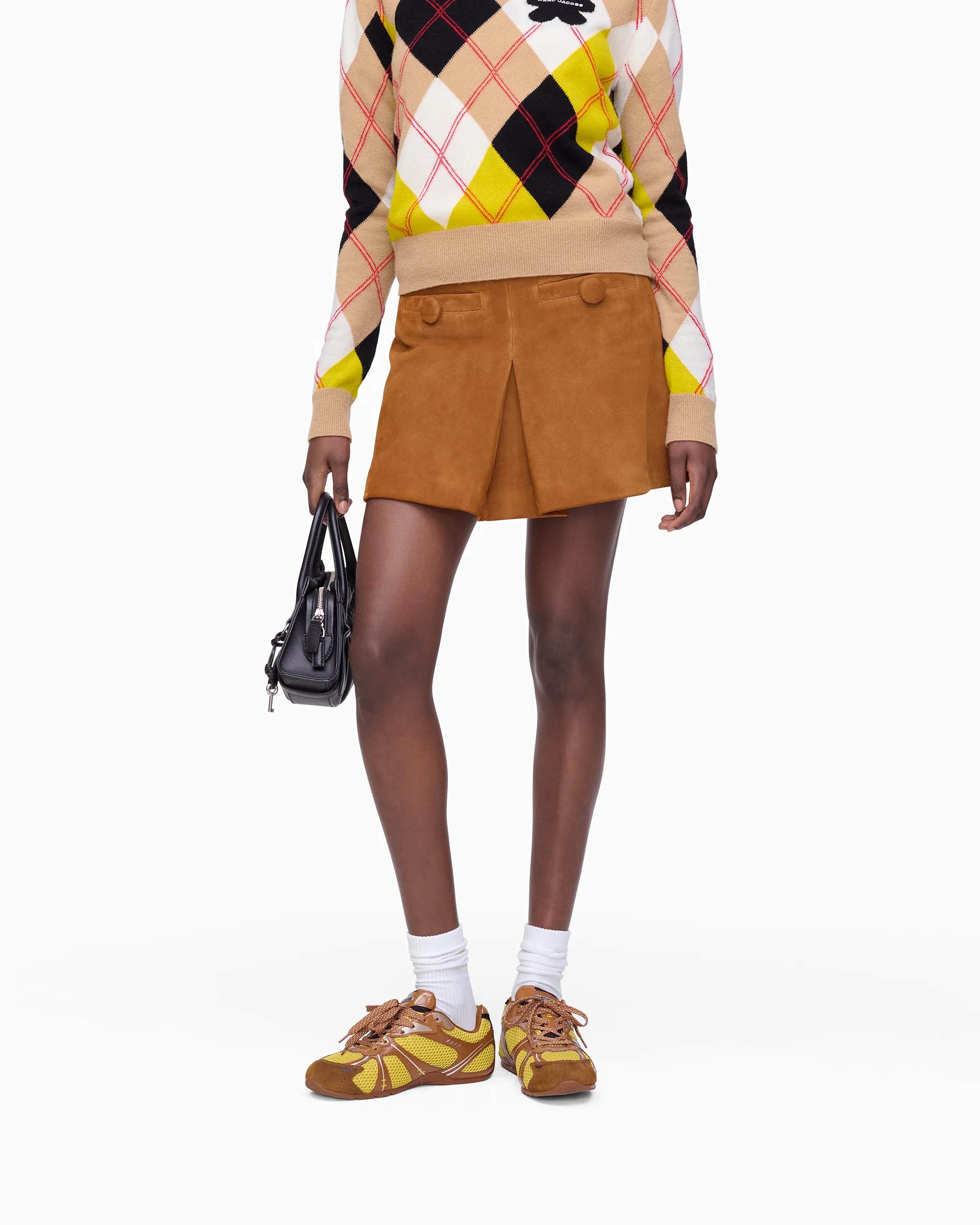 MARC JACOBS Marc Jacobs Suede Box Pleat Mini Skirt in Copper, Size 12　MARC JACOBS マーク ジェイコブス スエード ボックス プリーツ ミニ スカート コッパー、サイズ 12 MARC