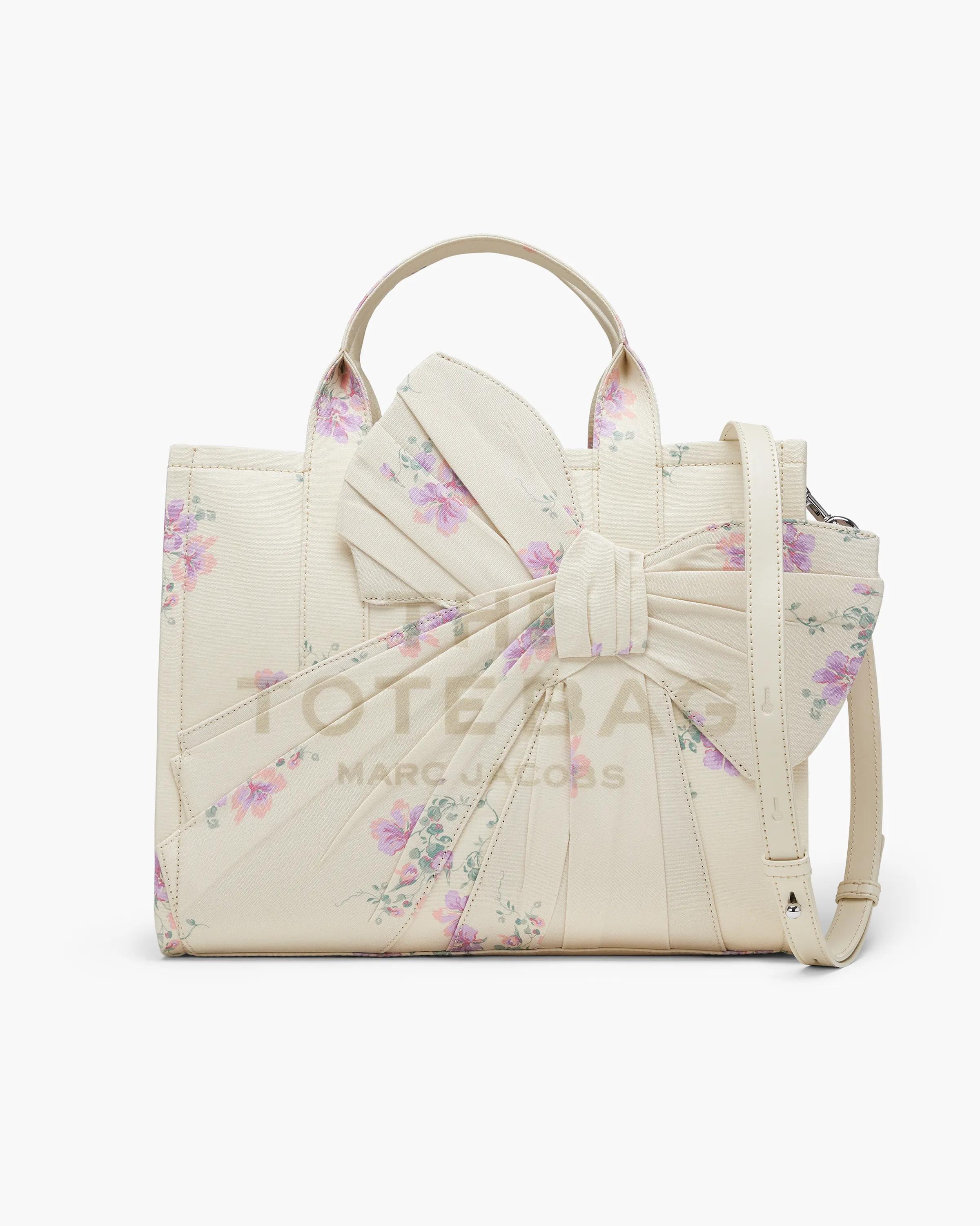 Medium Tote Bag In Antique Floral Canvas With Oversized Bow