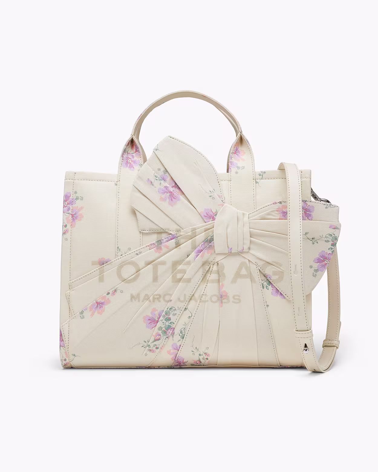 Medium Tote Bag In Antique Floral Canvas With Oversized Bow