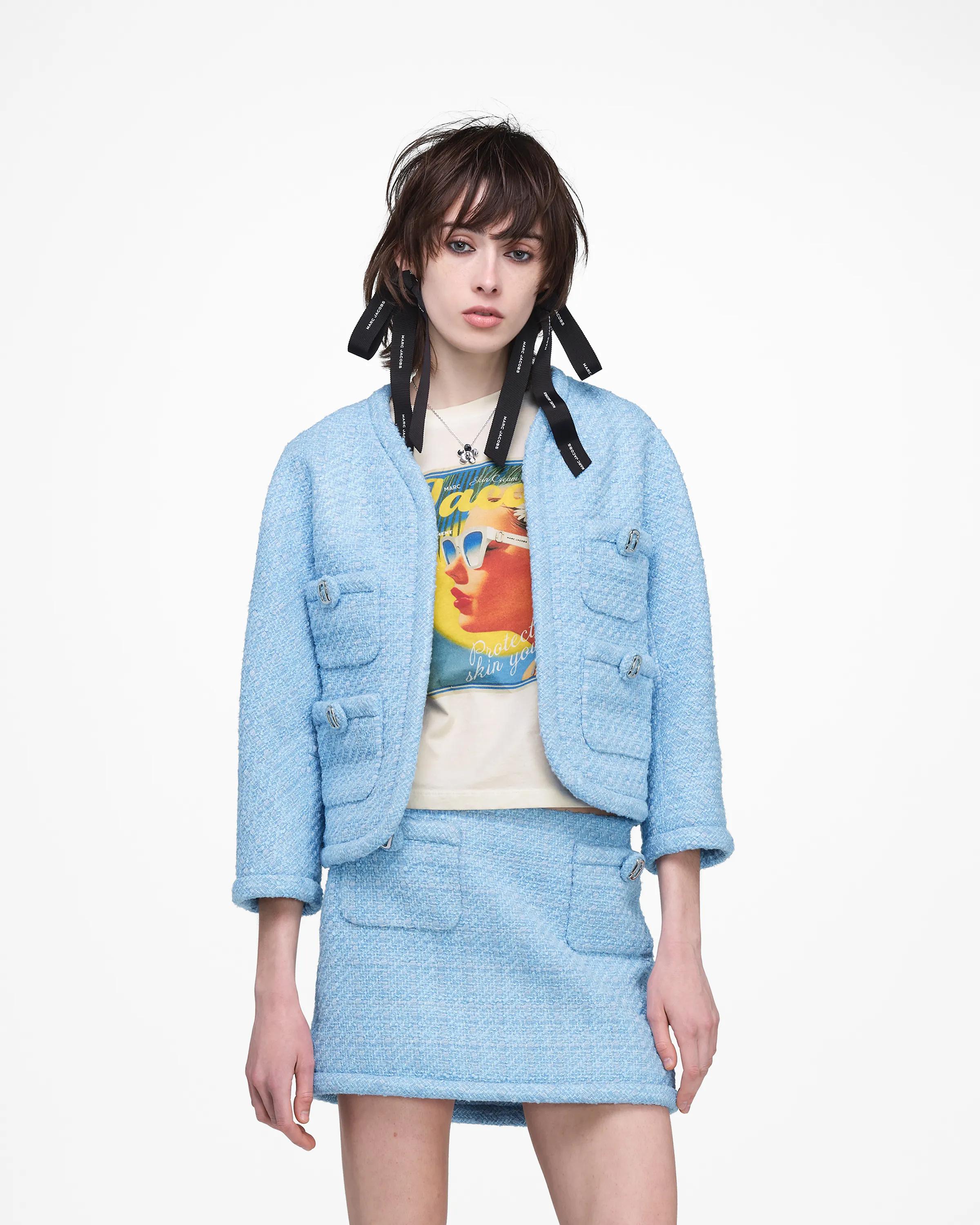 MARC JACOBS Marc Jacobs Pop J Marc Tweed Jacket in Blue Mist, Size XL　MARC JACOBS マーク ジェイコブス ポップ J マーク ツイード ジャケット ブルー ミスト、サイズ XL MARC