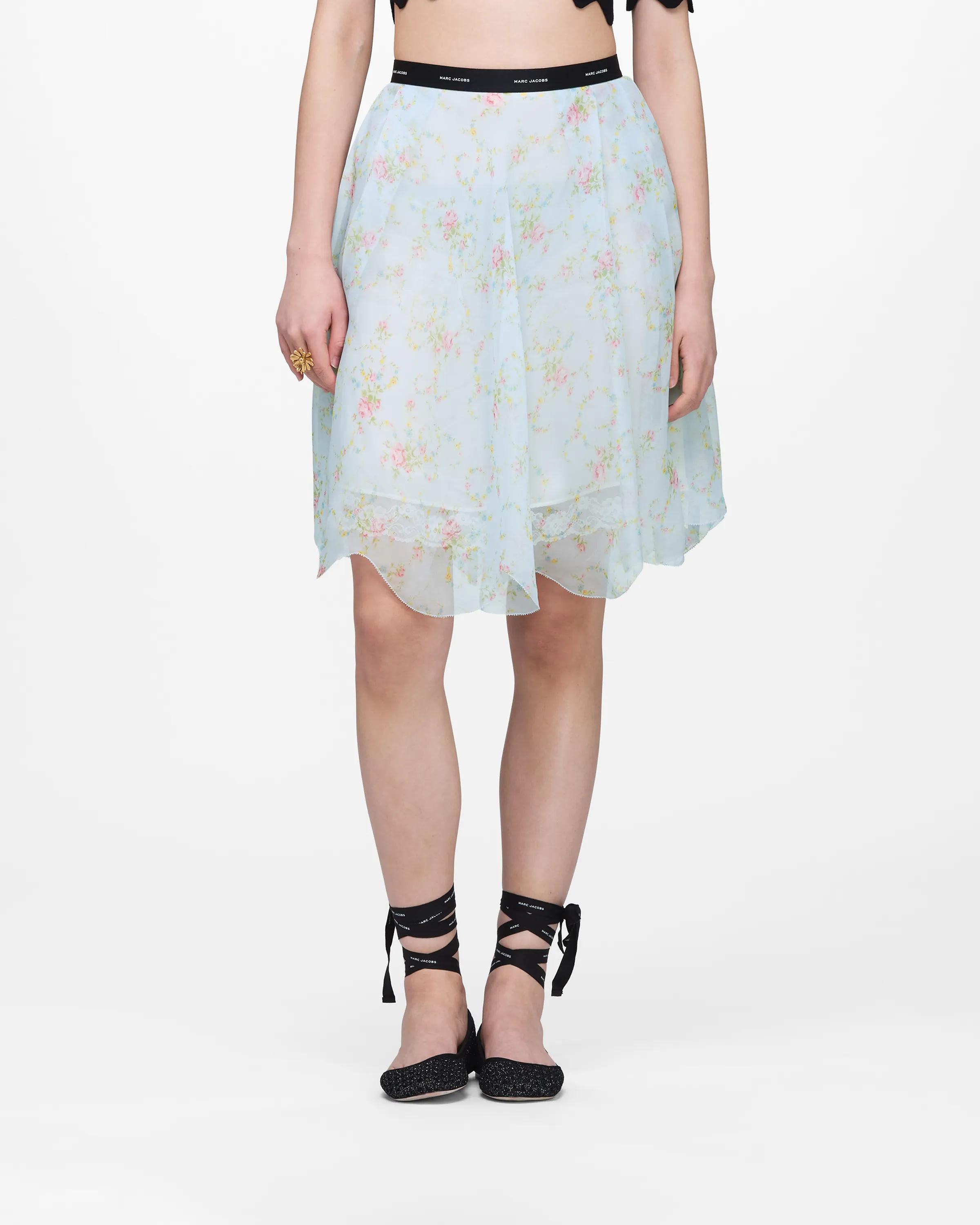 MARC JACOBS Marc Jacobs Blurred Floral Chiffon Skirt in Blue Mist Multi, Size XL　MARC JACOBS マーク ジェイコブス ブラー フローラル シフォン スカート ブルー ミスト マルチ、サイズ XL MARC