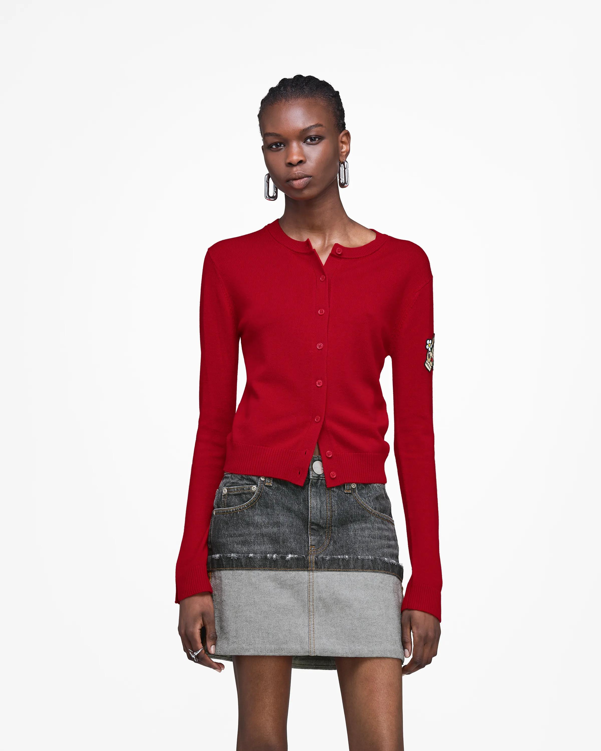 MARC JACOBS Marc Jacobs Tattoo Patch Cardigan in Red, Size XL　MARC JACOBS マーク ジェイコブス タトゥー パッチ カーディガン レッド、サイズ XL MARC