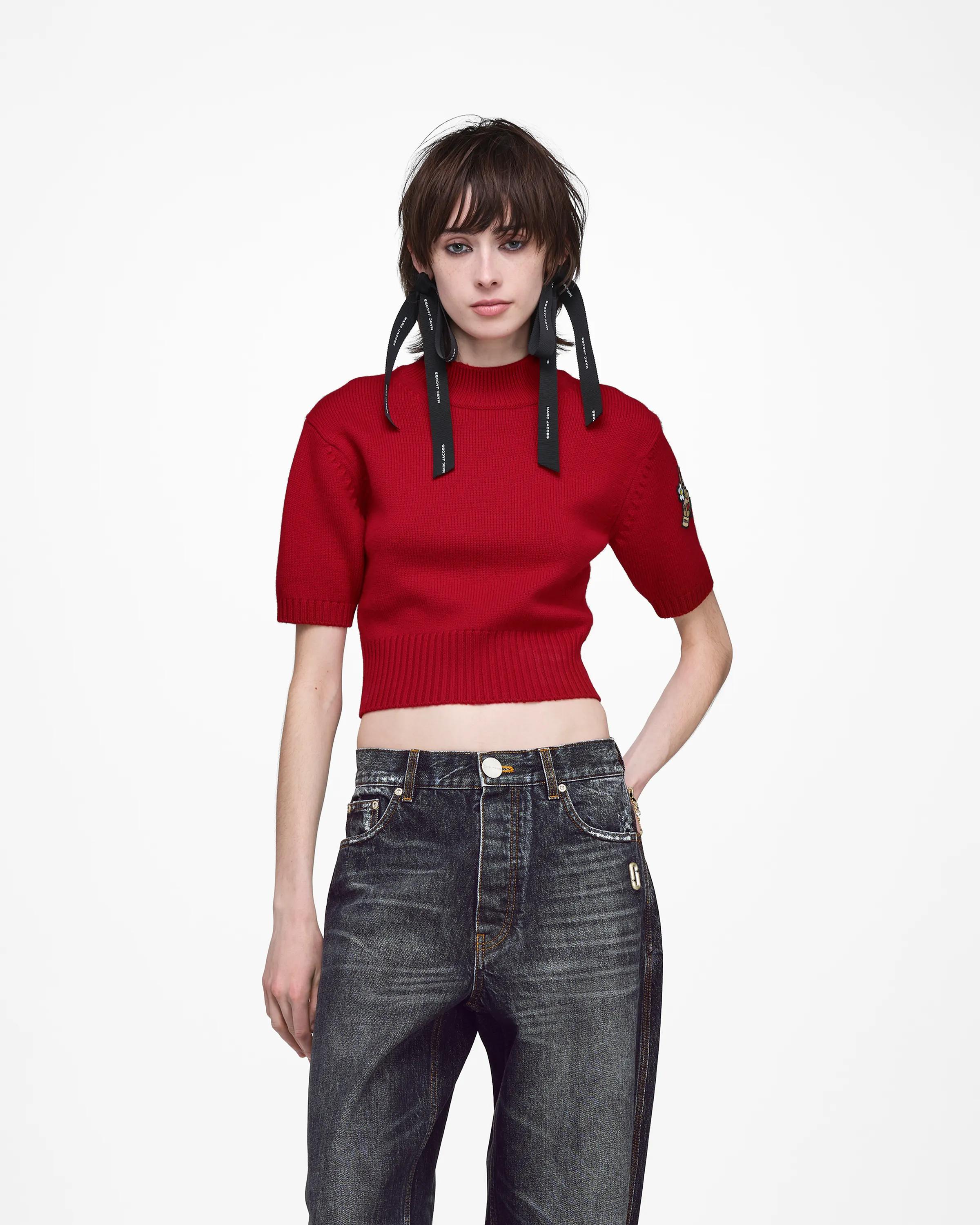 MARC JACOBS Marc Jacobs Tattoo Patch Mock Neck Sweater in Red, Size XL　MARC JACOBS マーク ジェイコブス タトゥー パッチ モックネック セーター、レッド、サイズ XL MARC
