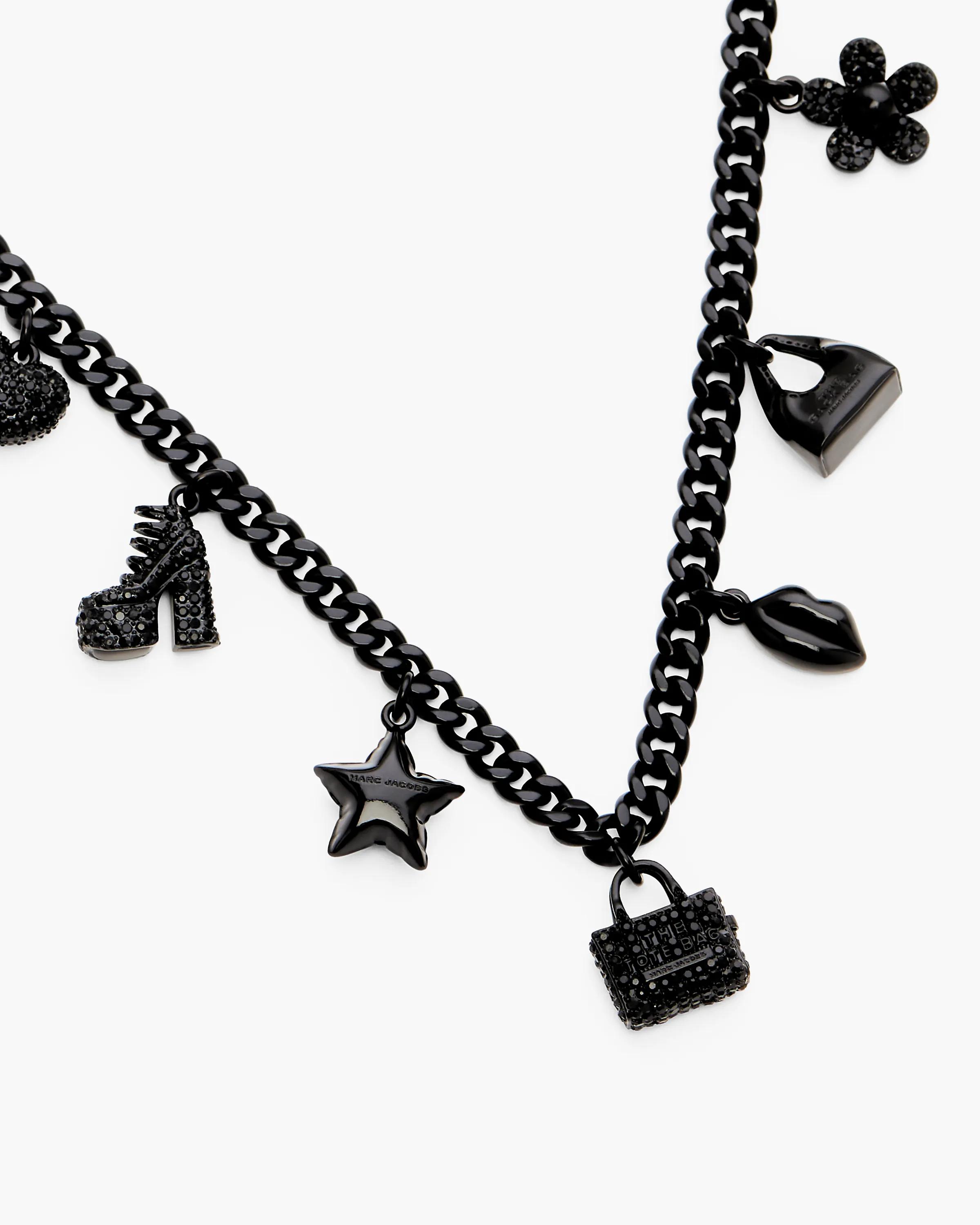 MARC JACOBS Marc Jacobs Mini Icon Pave Charm Necklace in Black/Black Crystal　MARC JACOBS マーク ジェイコブス ミニ アイコン パヴェ チャーム ネックレス ブラック/ブラック クリスタル MARC