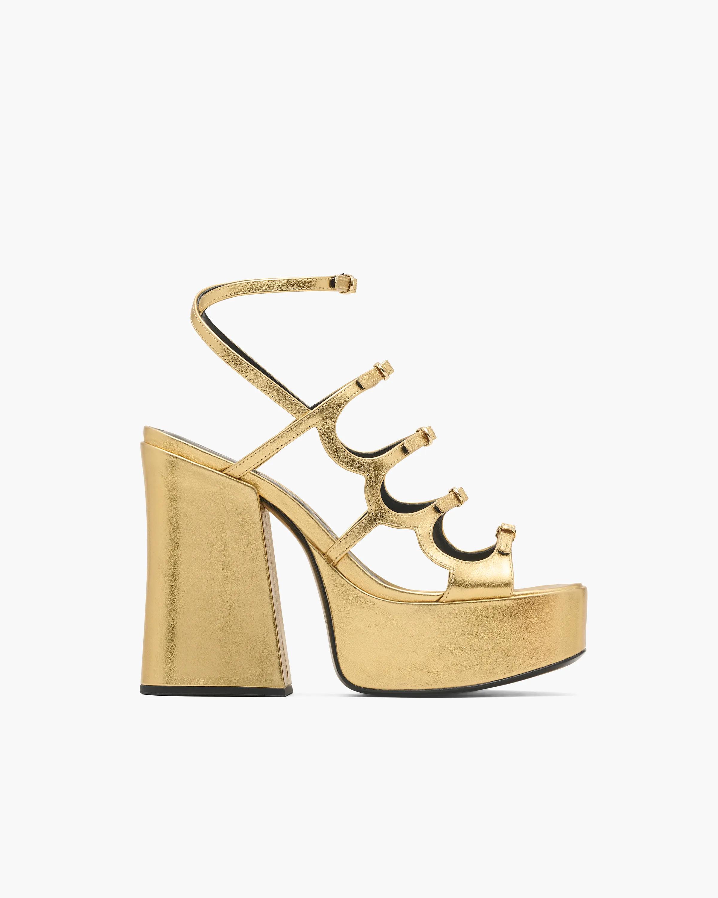 MARC JACOBS Marc Jacobs The Metallic Leather Kiki Platform Sandal in Gold, Size 40　MARC JACOBS マーク ジェイコブス メタリック レザー キキ プラットフォーム サンダル ゴールド、サイズ 40 MARC
