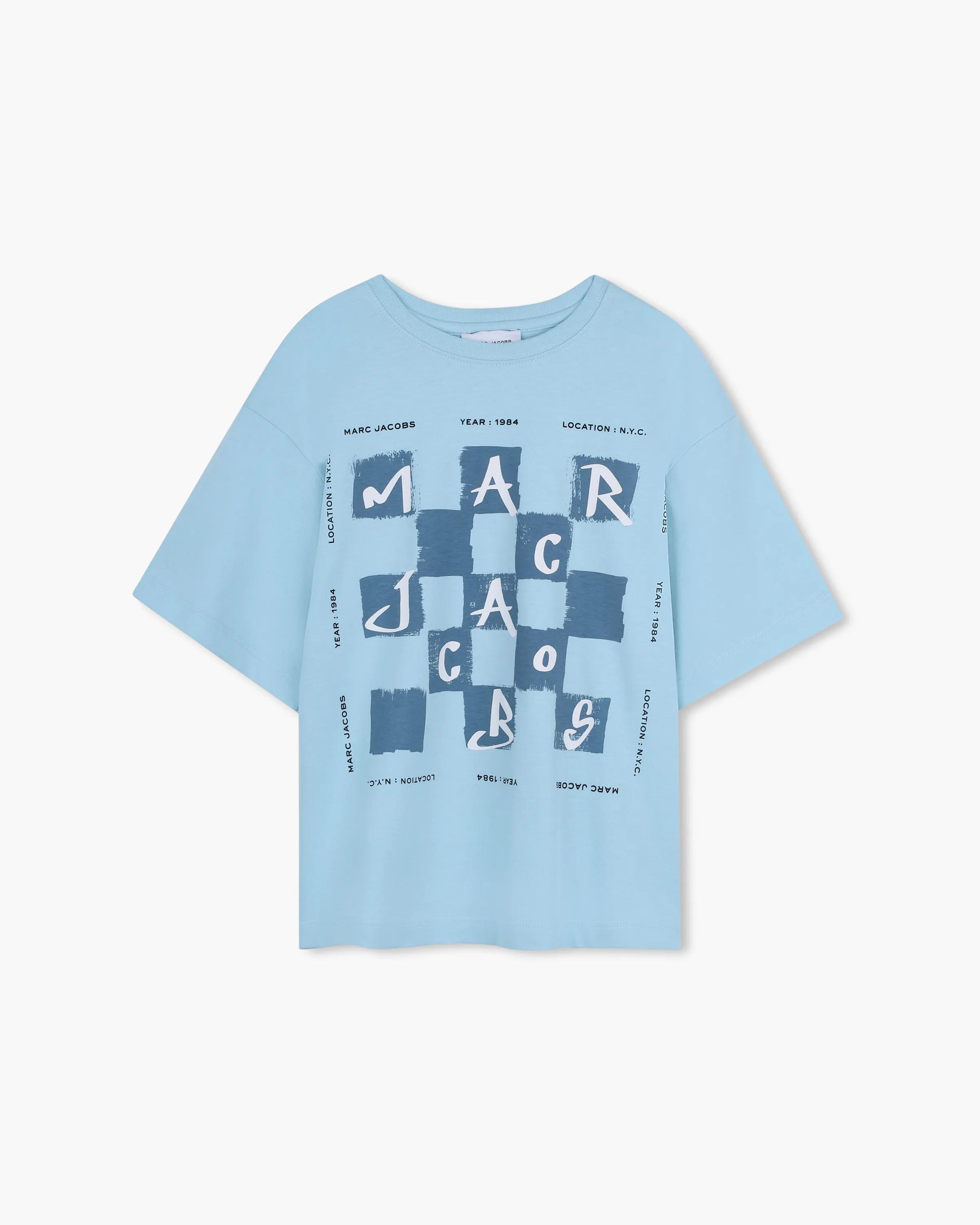 MARC JACOBS Marc Jacobs The Checkerboard Logo T-Shirt in Blue, Size 12Y　MARC JACOBS マーク ジェイコブス チェッカーボード ロゴ T シャツ ブルー、サイズ 12Y MARC
