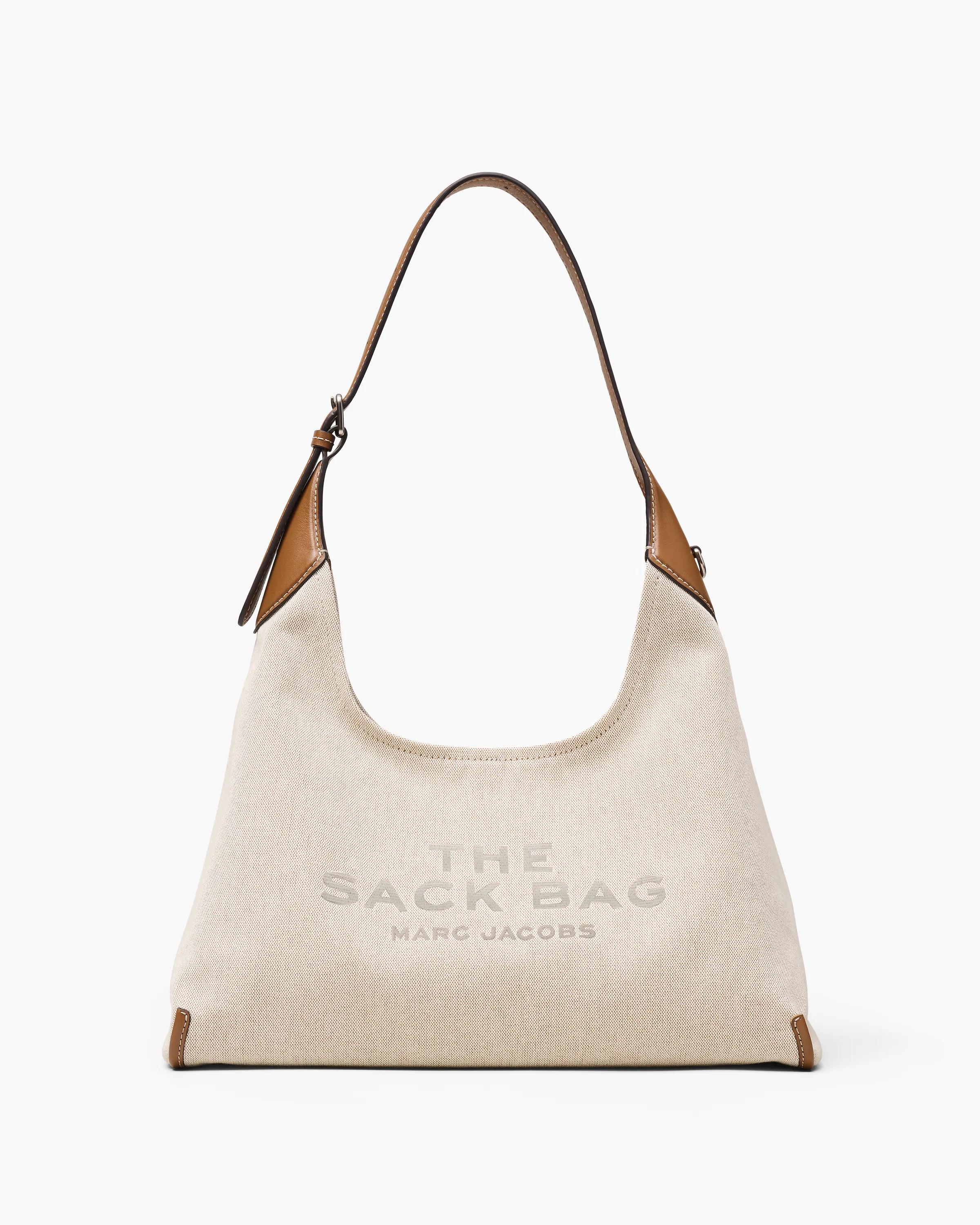 MARC JACOBS Marc Jacobs The Leather-Trim Canvas Belted Sack Bag in Beige/Argan Oil　MARC JACOBS マーク ジェイコブス レザートリム キャンバス ベルト付き サック バッグ ベージュ/アルガン オイル MARC