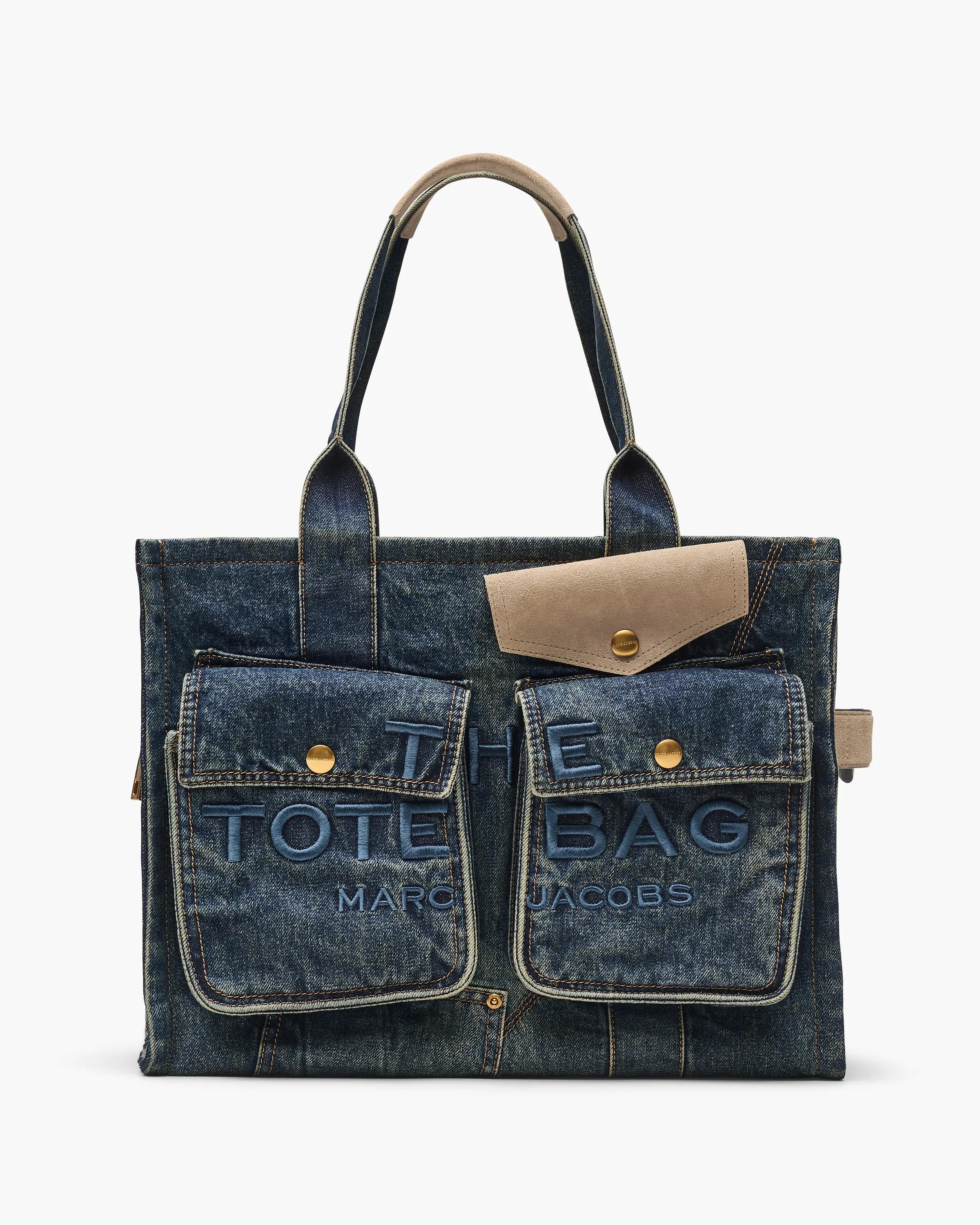 MARC JACOBS Marc Jacobs The Denim Suede Large Cargo Tote Bag in Dark Wash Indigo MARC