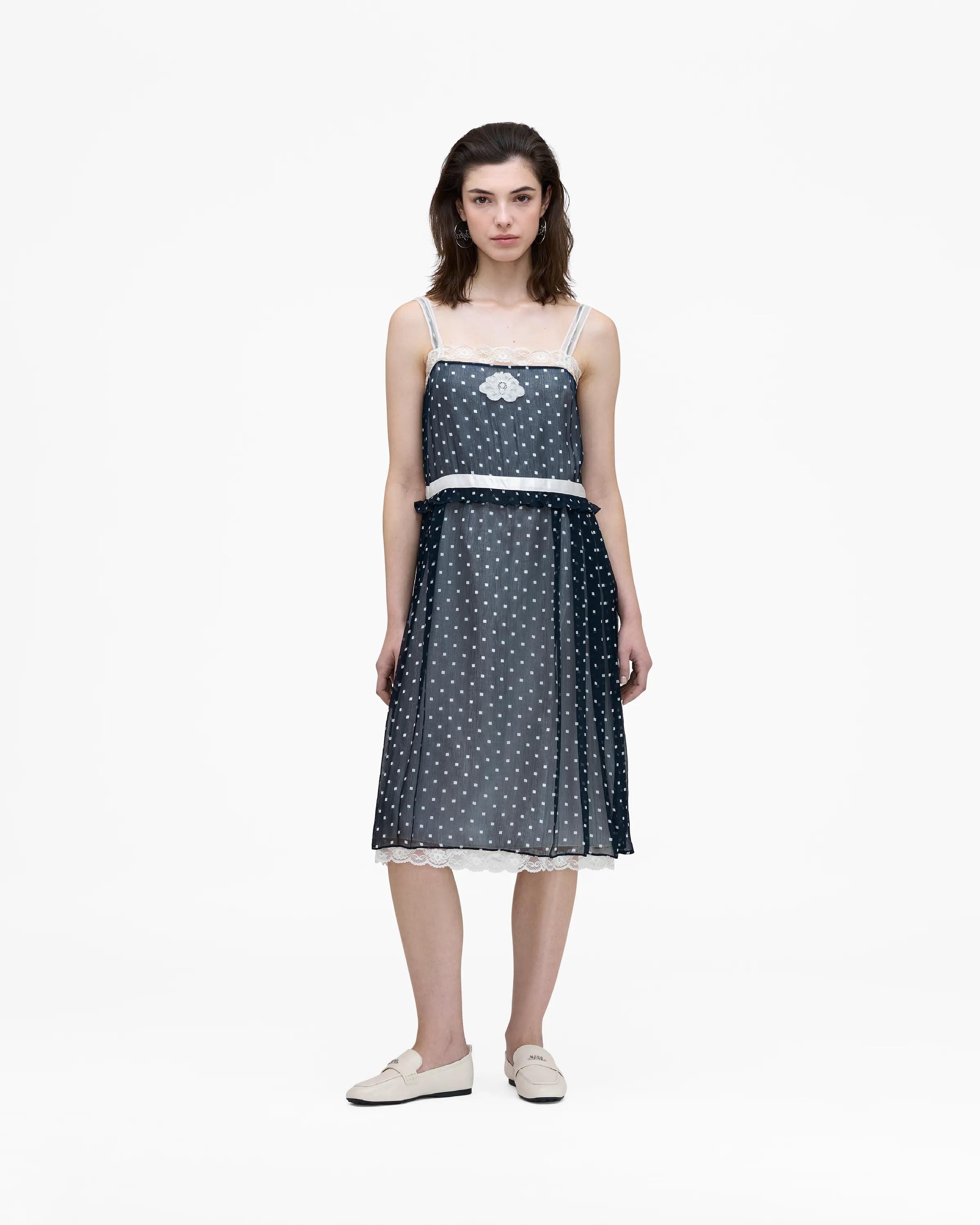 MARC JACOBS Marc Jacobs Ribbon Strap Chiffon Dress in Navy Multi, Size Large　MARC JACOBS マーク ジェイコブス リボン ストラップ シフォン ドレス ネイビー マルチ、サイズ L MARC