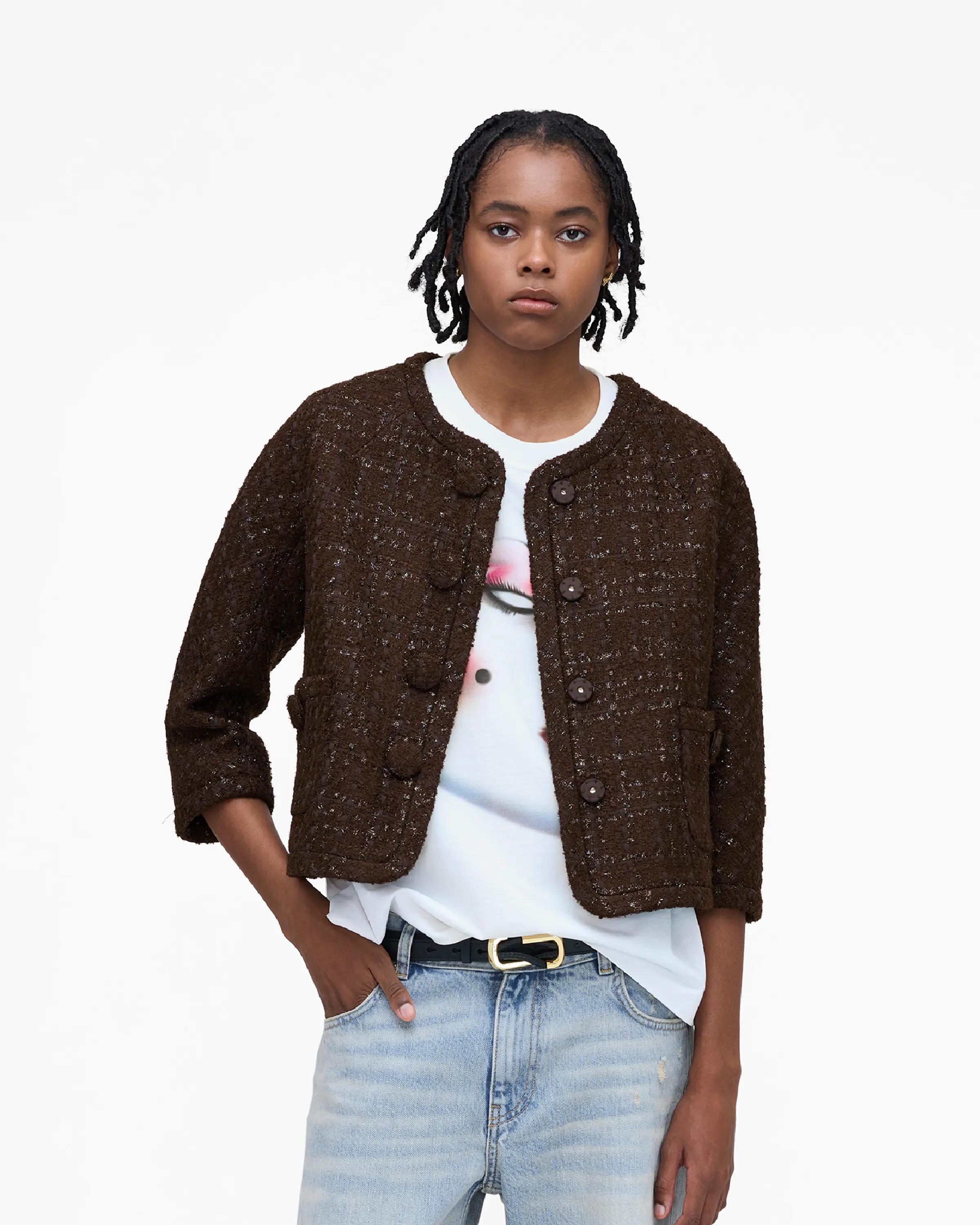 MARC JACOBS Marc Jacobs Tweed Backwards Lady Jacket in Espresso, Size XL　MARC JACOBS マーク ジェイコブス ツイード バックワーズ レディ ジャケット エスプレッソ、サイズ XL MARC