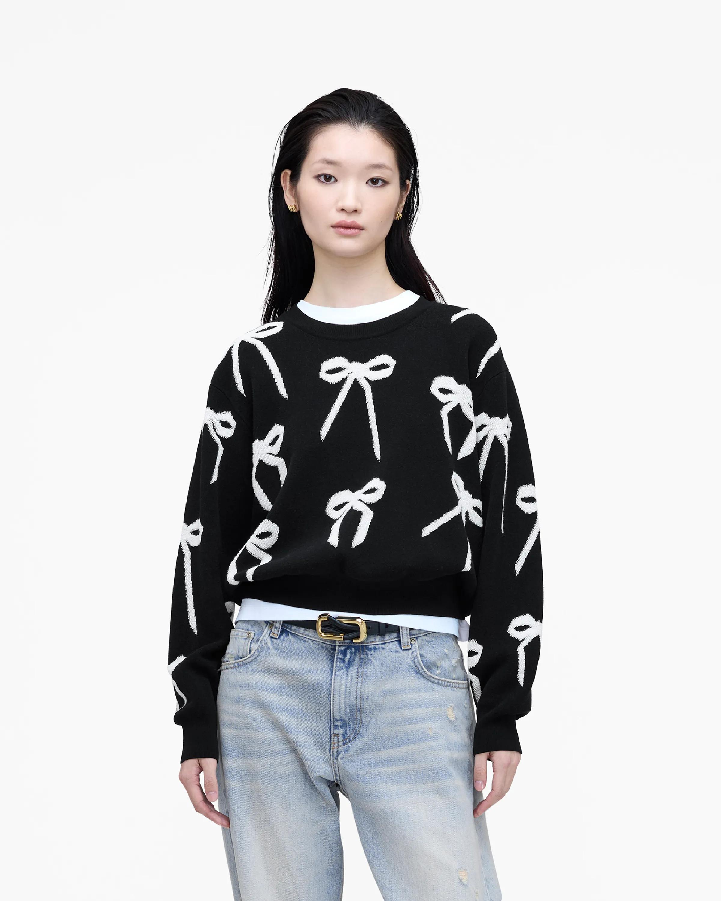 MARC JACOBS Marc Jacobs Bow Jacquard Sweater Dress in Black/White, Size XL　MARC JACOBS マーク ジェイコブス ボウ ジャカード セーター ドレス ブラック/ホワイト、サイズ XL MARC
