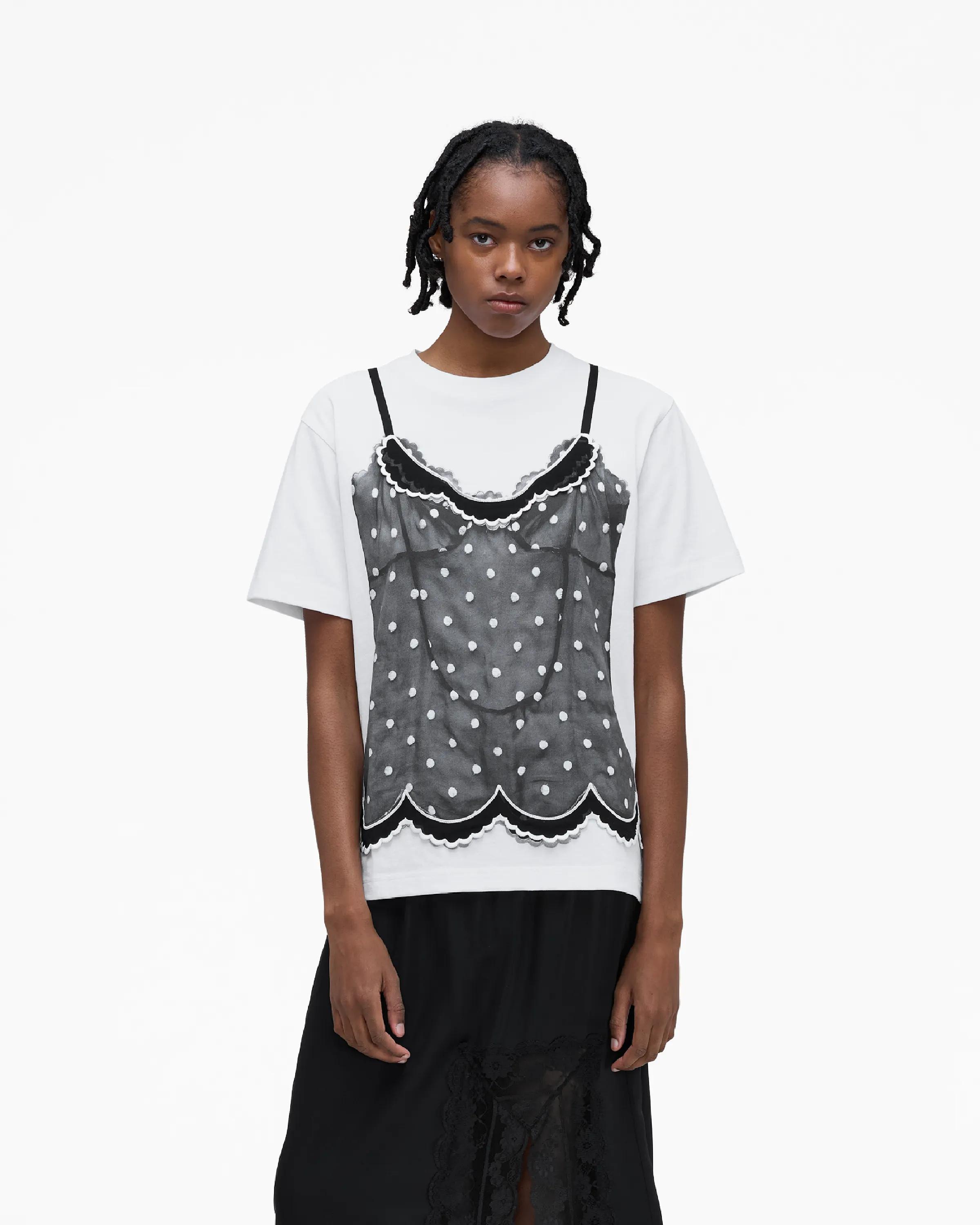 MARC JACOBS Marc Jacobs Trompe L'Oeil Cami Tee in White Multi, Size Large　MARC JACOBS マーク ジェイコブス トロンプルイユ キャミ Tシャツ ホワイト マルチ、サイズ L MARC