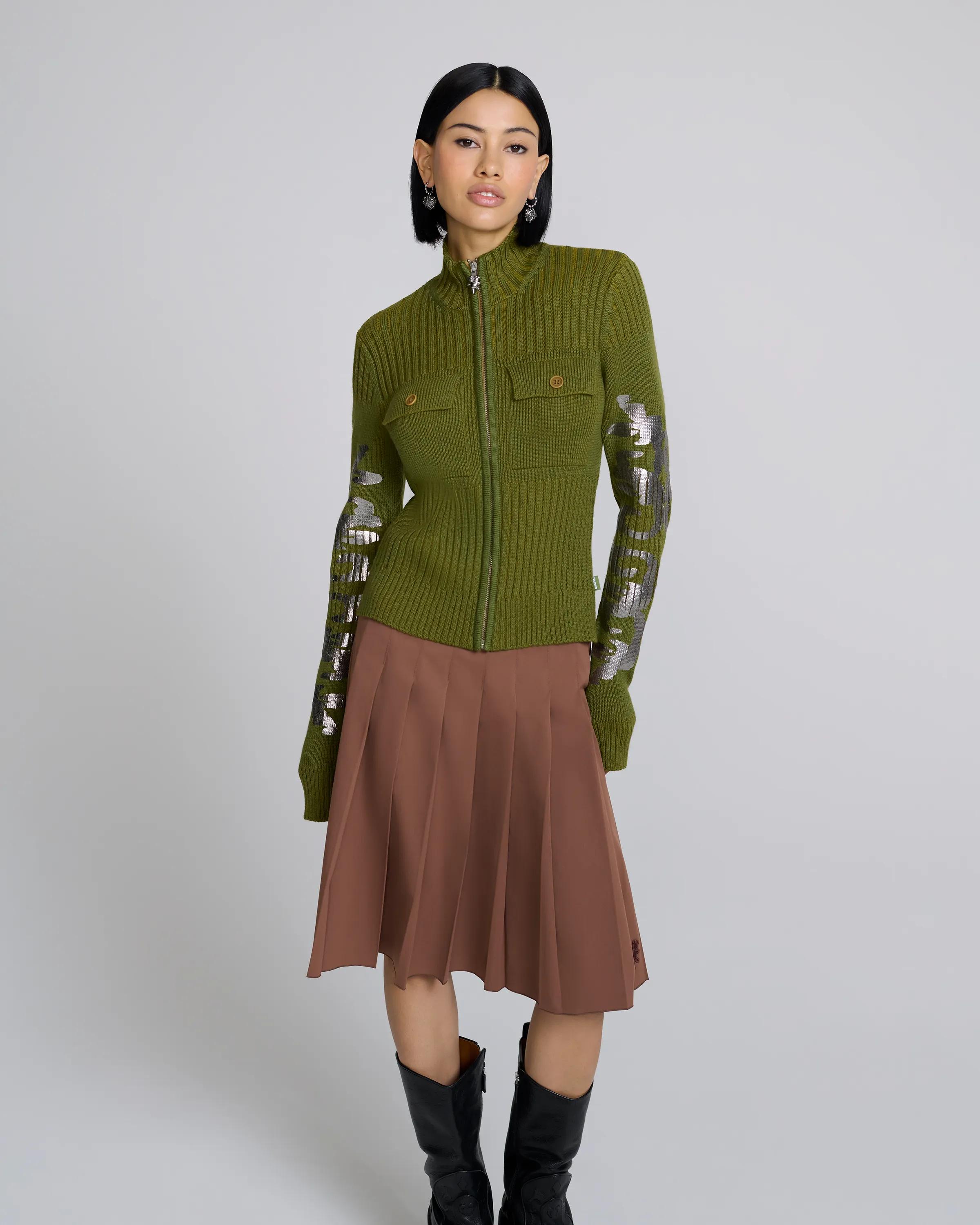 MARC JACOBS Marc Jacobs Plated Knit Zip Up in Military Green　MARC JACOBS マーク ジェイコブス プレーティング ニット ジップアップ ミリタリー グリーン MARC