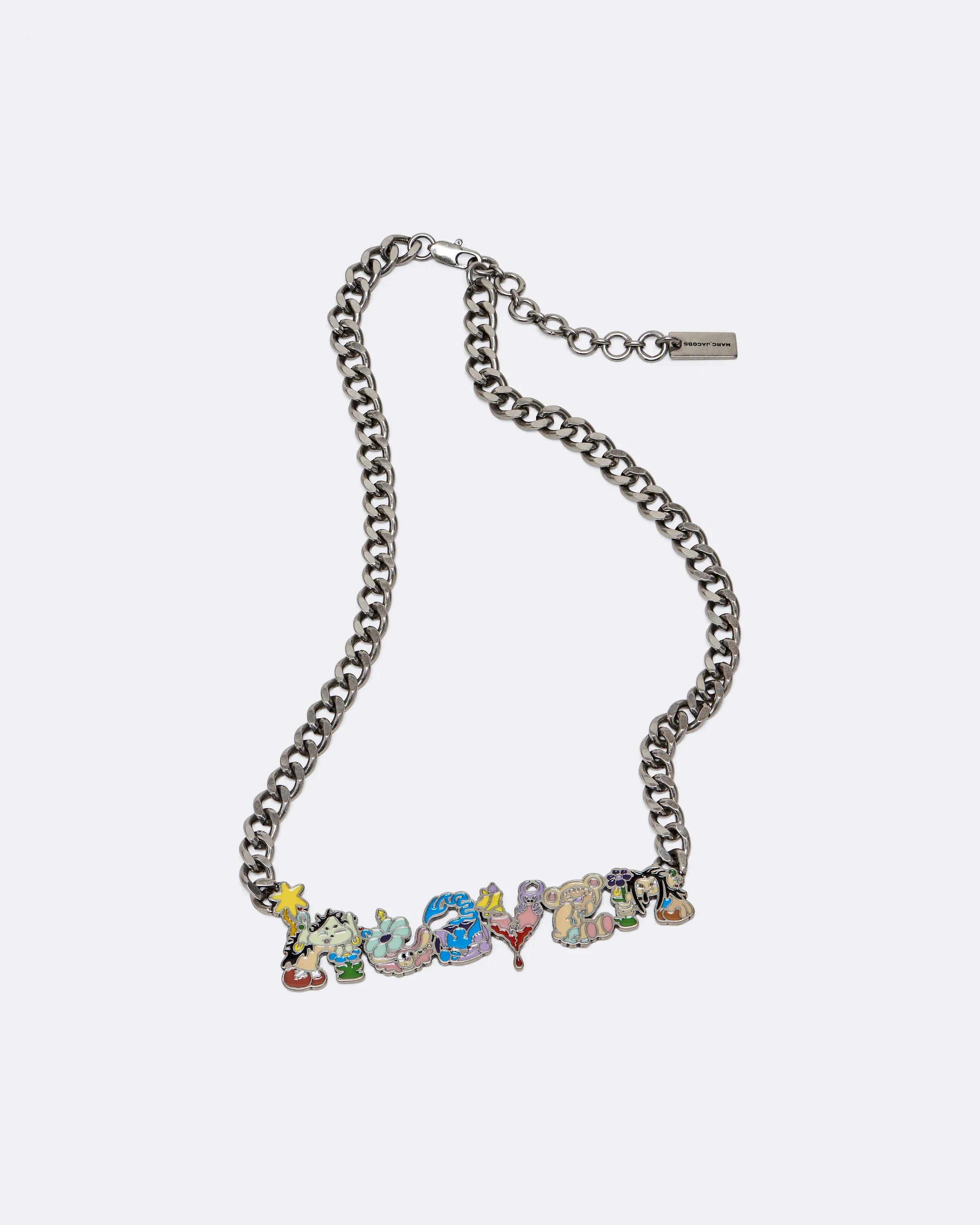 MARC JACOBS Marc Jacobs Characters Nameplate Necklace in Aged Silver Multi　MARC JACOBS マーク ジェイコブス キャラクターズ ネームプレート ネックレス (エイジド シルバー マルチ) MARC