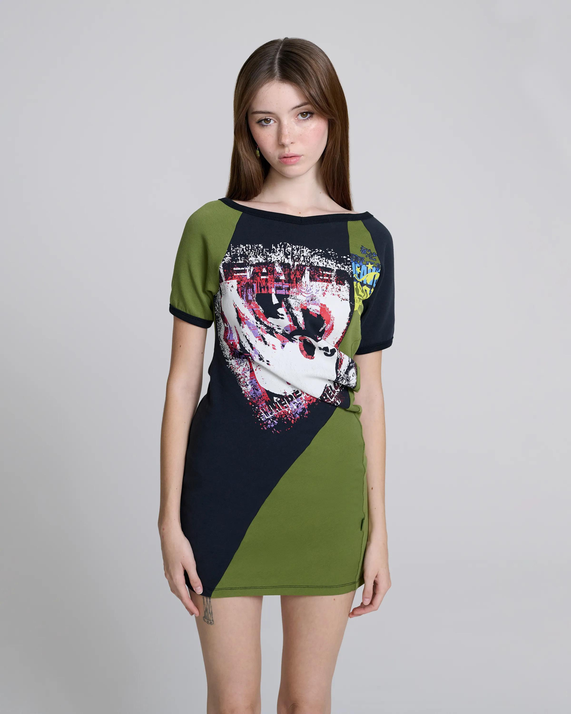 MARC JACOBS Marc Jacobs Twisted Tee Dress in Green Multi, Size Large　MARC JACOBS マーク ジェイコブス ツイスト T シャツ ドレス グリーン マルチ、サイズ L MARC