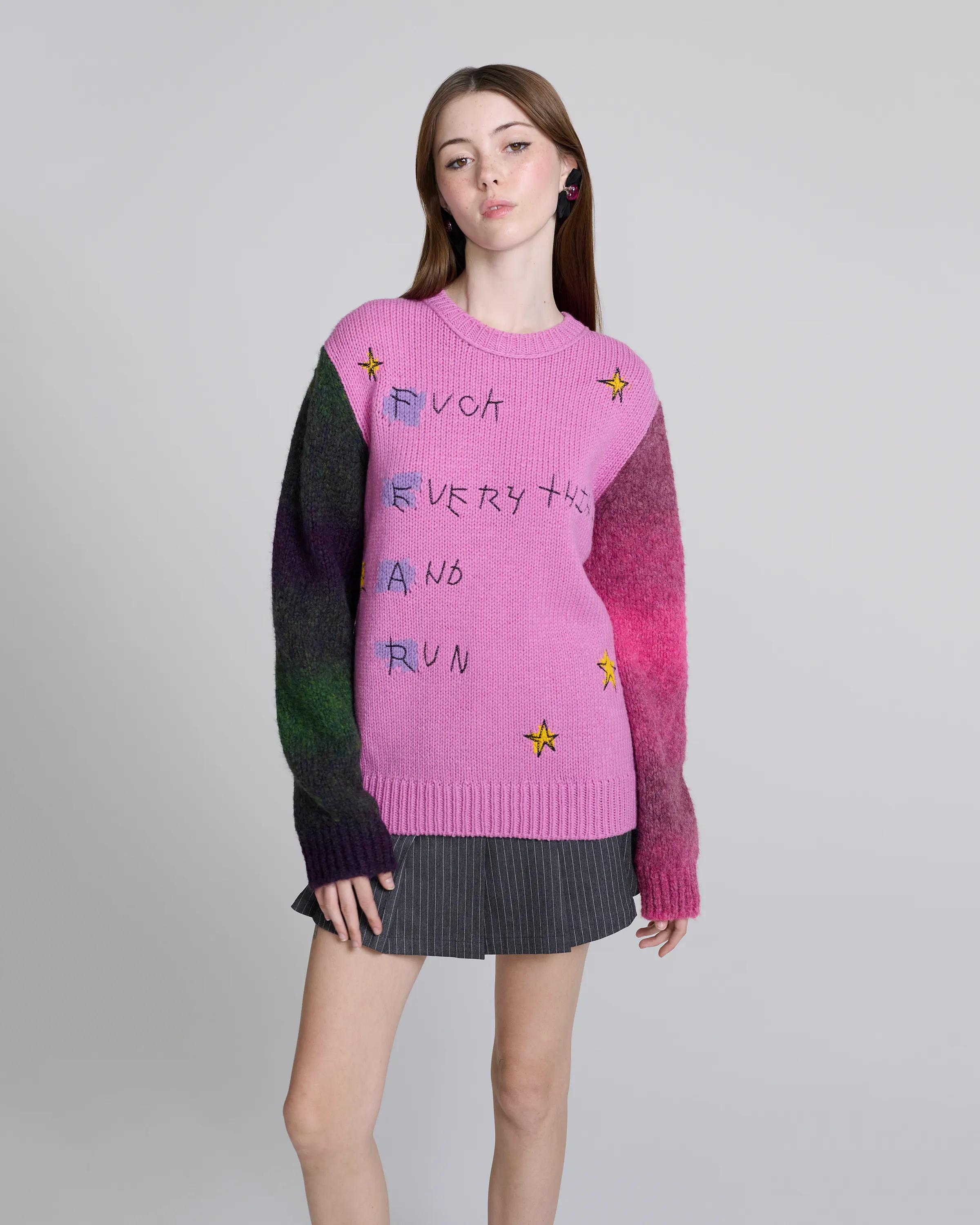 MARC JACOBS Marc Jacobs Fuck Everything Sweater in Pink Multi, Size XL　MARC JACOBS マーク ジェイコブス ファック エブリシング セーター ピンク マルチ、サイズ XL MARC