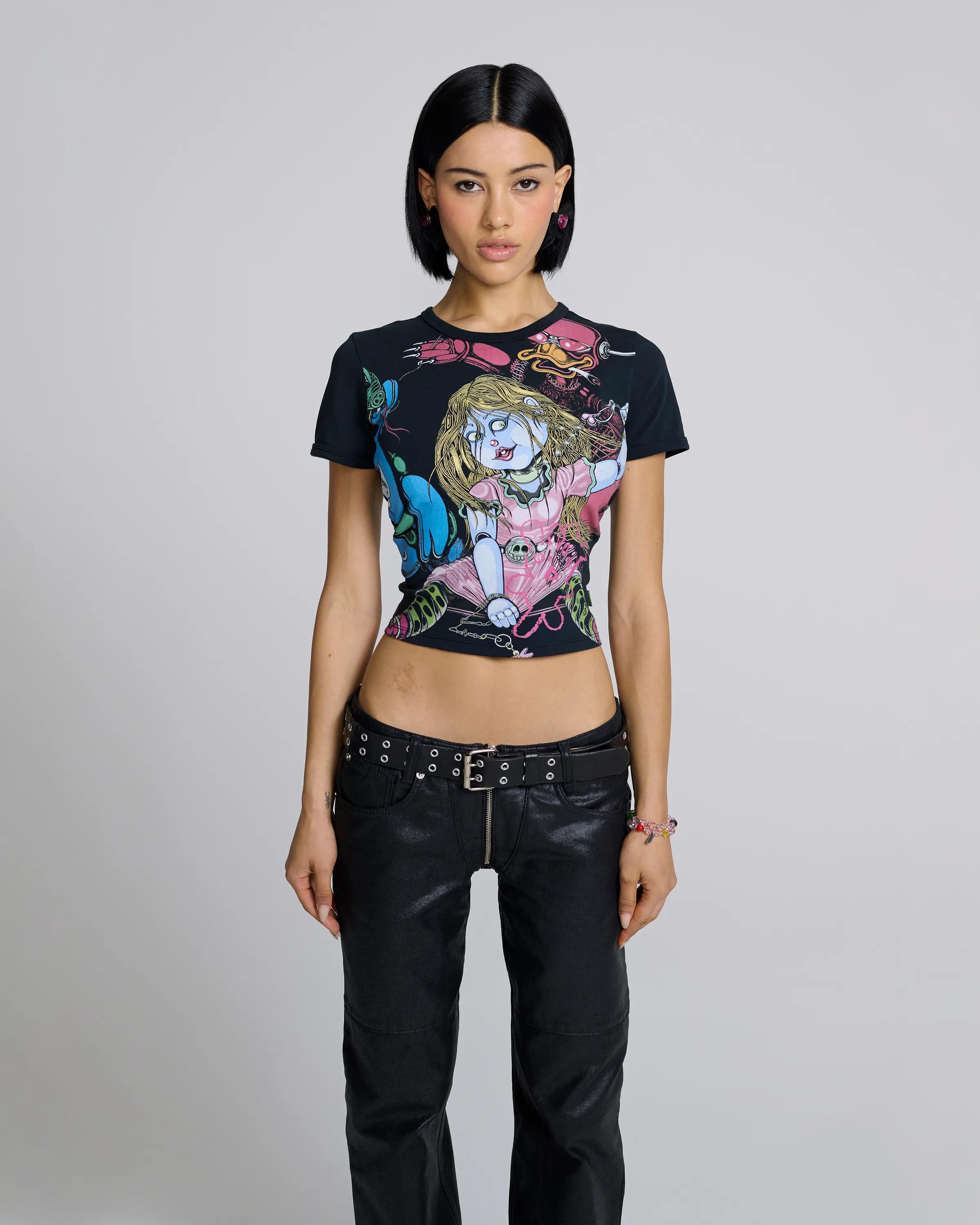 MARC JACOBS Marc Jacobs Doll Baby Tee in Black Multi, Size 2XL　MARC JACOBS マーク ジェイコブス ドール ベビー T シャツ ブラック マルチ、サイズ 2XL MARC