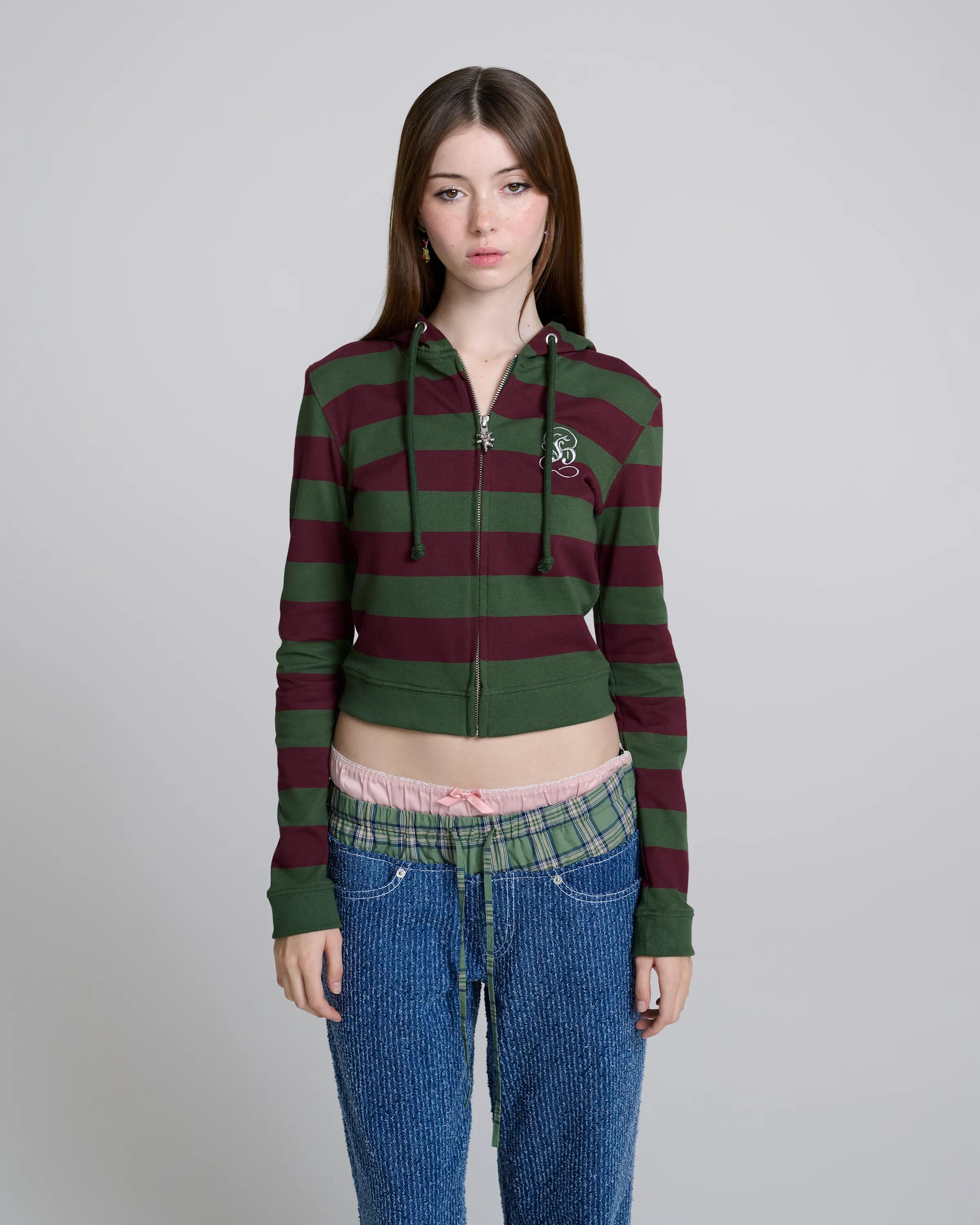 MARC JACOBS Marc Jacobs Fitted Stripe Zip-Up Hoodie in Green/Red, Size XL　MARC JACOBS マーク ジェイコブス フィット ストライプ ジップアップ パーカー グリーン/レッド、サイズ XL MARC