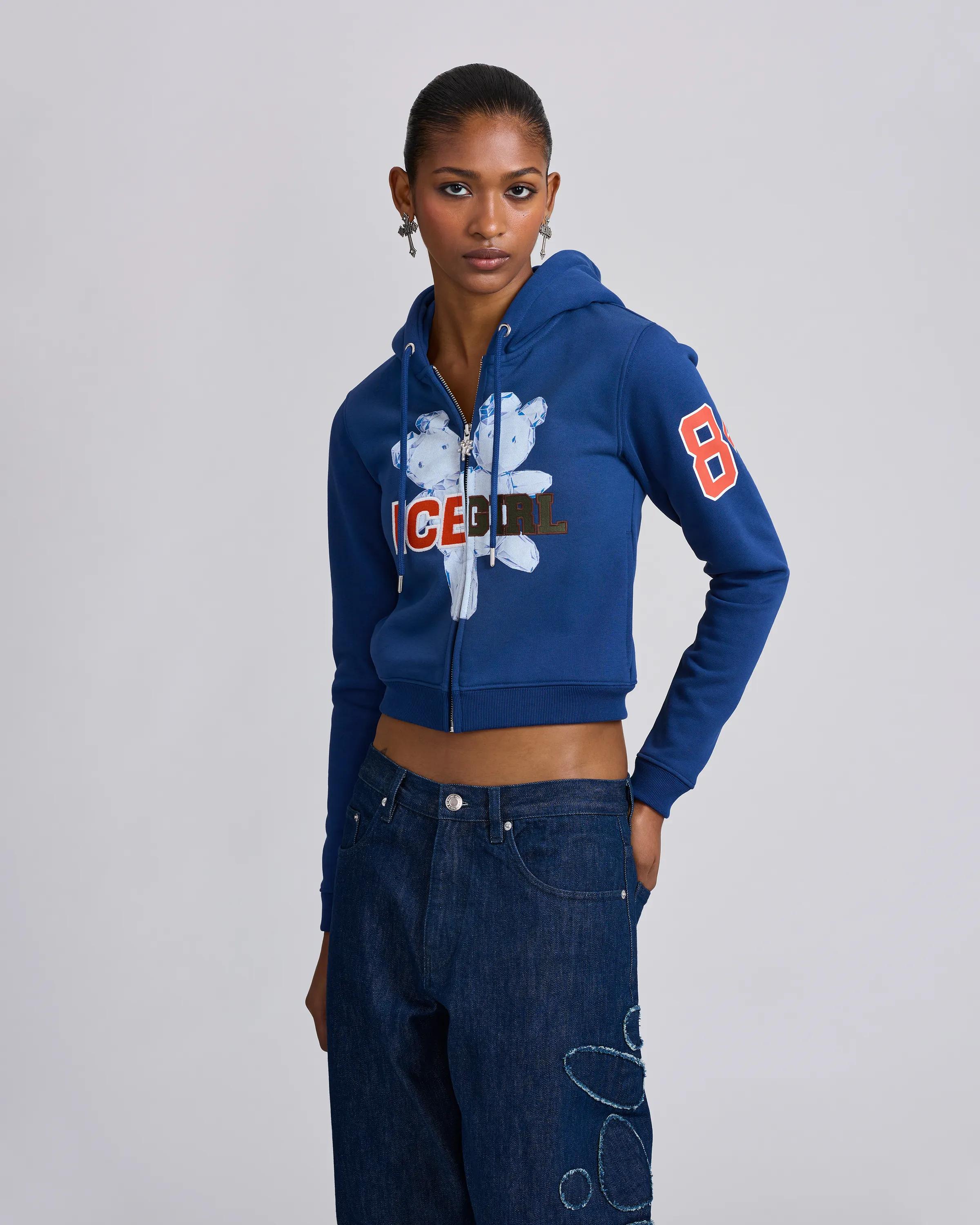 MARC JACOBS Marc Jacobs Icegirl Fitted Zip-Up Hoodie in Navy, Size XL　MARC JACOBS マーク ジェイコブス アイスガール フィット ジップアップ パーカー、ネイビー、サイズ XL MARC