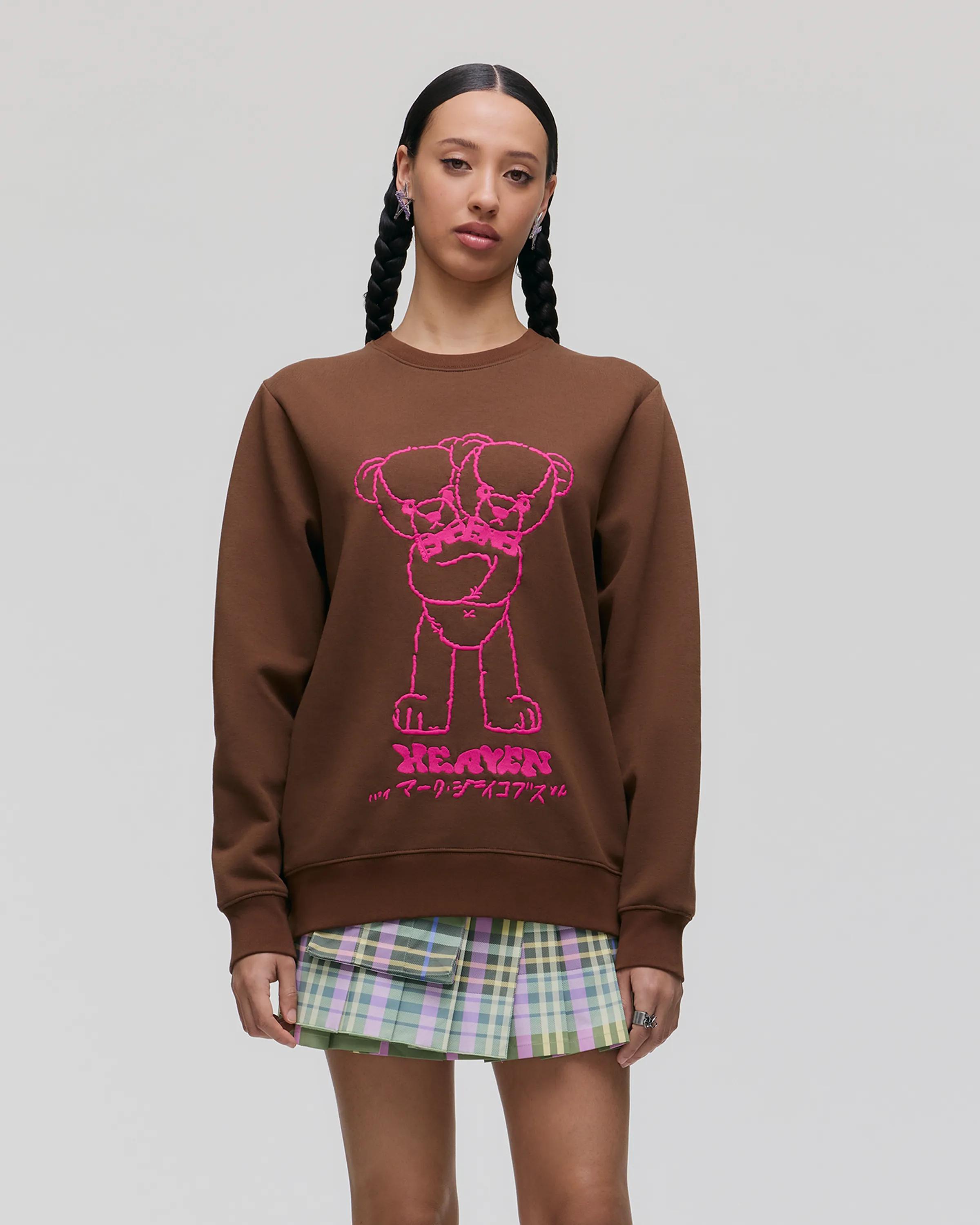 MARC JACOBS Marc Jacobs Angry Teddy Sweatshirt in Brown Multi, Size XL　MARC JACOBS マーク ジェイコブス アングリー テディ スウェットシャツ ブラウン マルチ、サイズ XL MARC