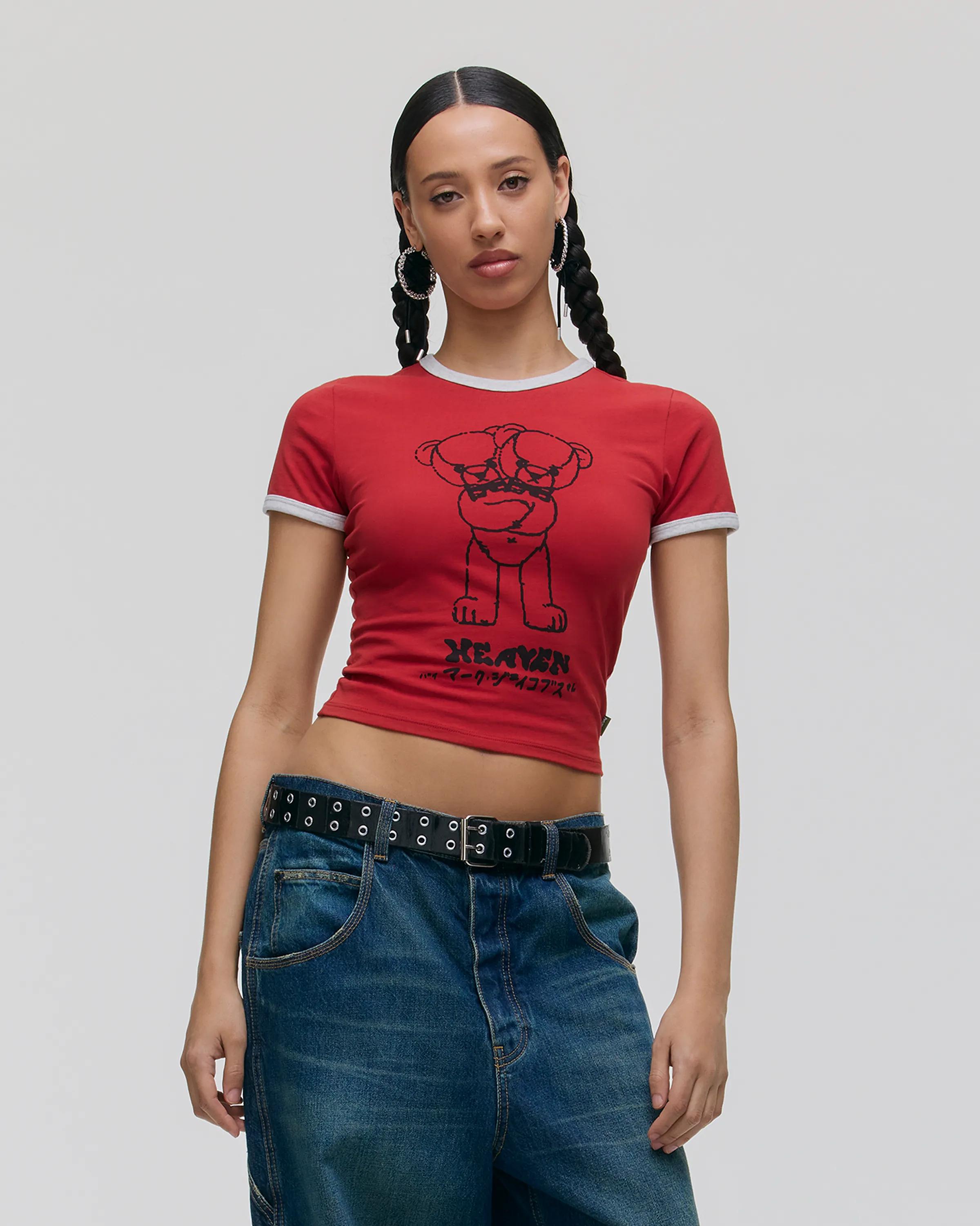 MARC JACOBS Marc Jacobs Angry Teddy Baby Tee in Red Multi, Size Medium　MARC JACOBS マーク ジェイコブス アングリー テディ ベビー T シャツ レッド マルチ、サイズ M MARC