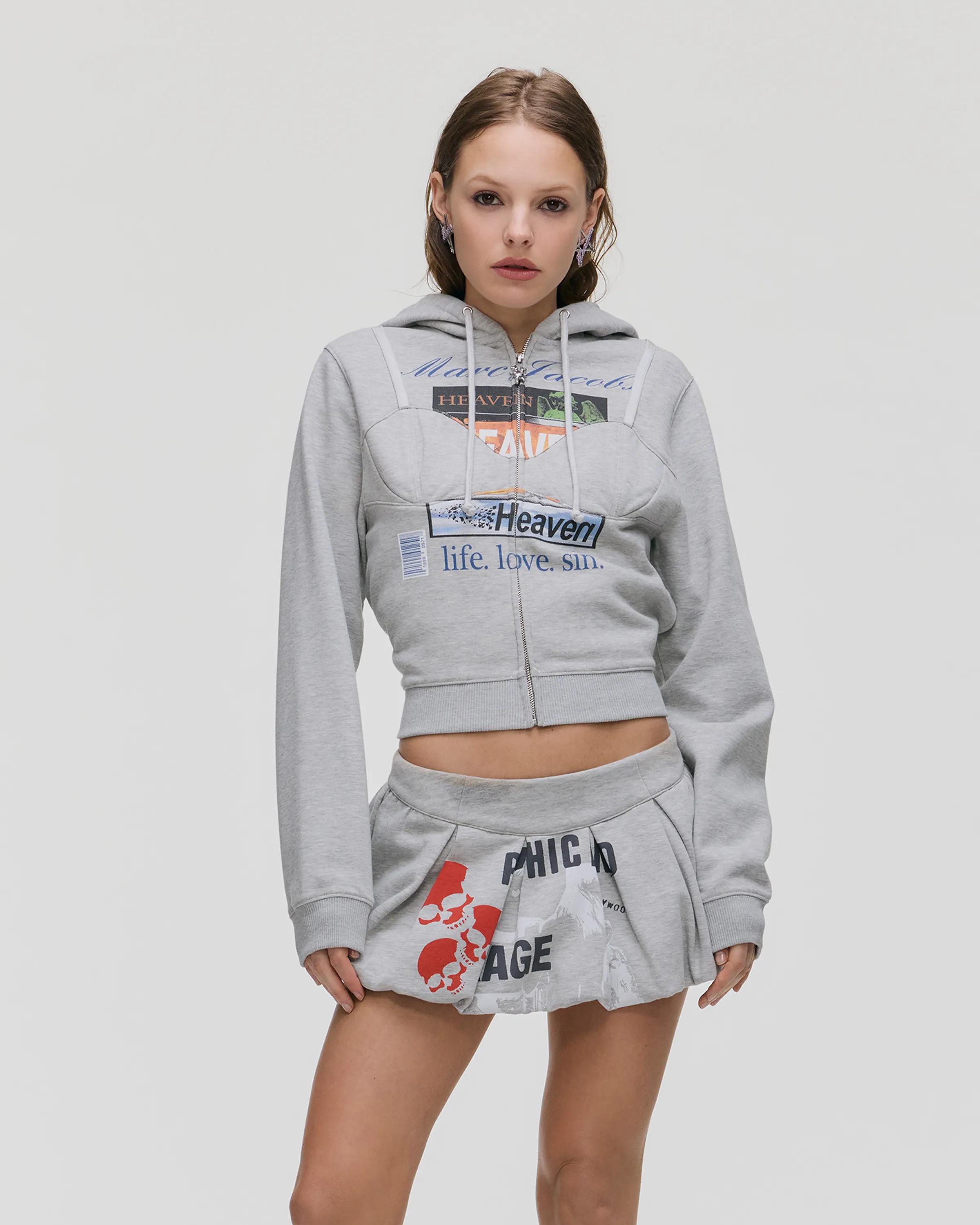 MARC JACOBS Marc Jacobs Life. Love. Sin. Bra Hoodie in Grey Multi, Size XL　MARC JACOBS マーク ジェイコブス ライフ。愛。罪。ブラ パーカー グレー マルチ、サイズ XL MARC